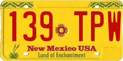 NM license plate 139TPW