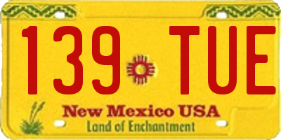 NM license plate 139TUE