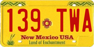 NM license plate 139TWA