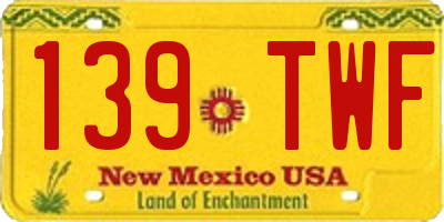 NM license plate 139TWF