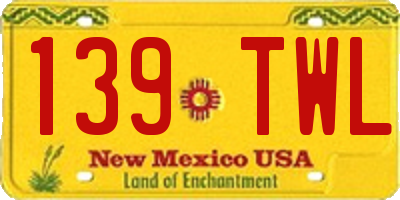 NM license plate 139TWL