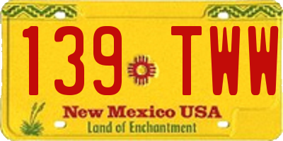 NM license plate 139TWW