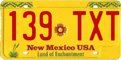 NM license plate 139TXT