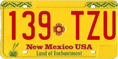 NM license plate 139TZU