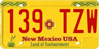 NM license plate 139TZW