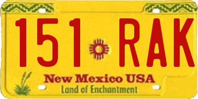 NM license plate 151RAK