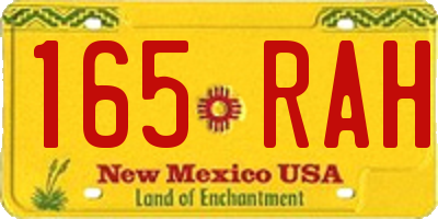 NM license plate 165RAH