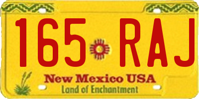 NM license plate 165RAJ