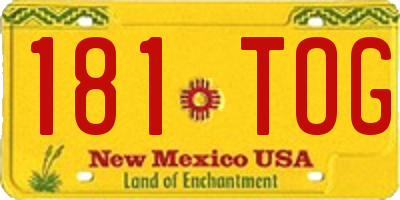 NM license plate 181TOG