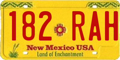 NM license plate 182RAH