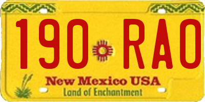 NM license plate 190RAO