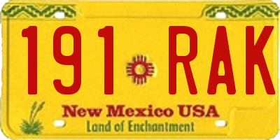 NM license plate 191RAK