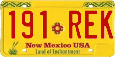 NM license plate 191REK