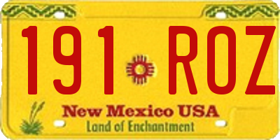 NM license plate 191ROZ