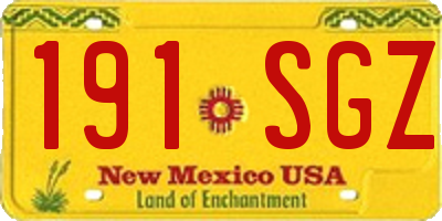 NM license plate 191SGZ