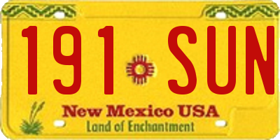 NM license plate 191SUN