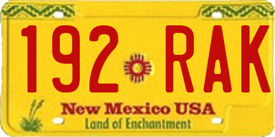 NM license plate 192RAK