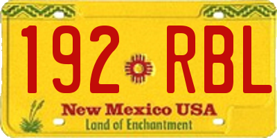 NM license plate 192RBL