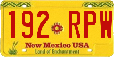 NM license plate 192RPW