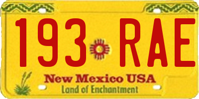 NM license plate 193RAE