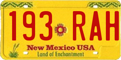 NM license plate 193RAH