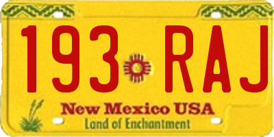 NM license plate 193RAJ