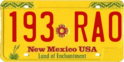 NM license plate 193RAO