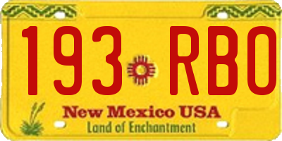 NM license plate 193RBO