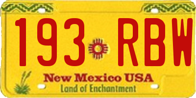 NM license plate 193RBW