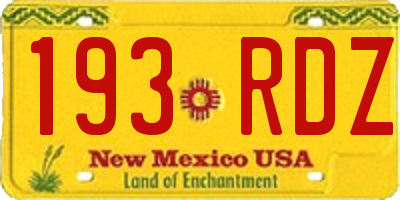 NM license plate 193RDZ
