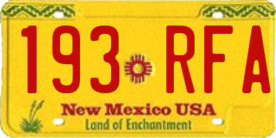 NM license plate 193RFA