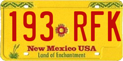 NM license plate 193RFK