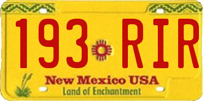 NM license plate 193RIR