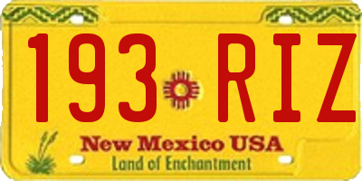 NM license plate 193RIZ