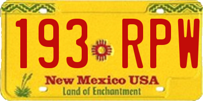 NM license plate 193RPW