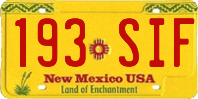 NM license plate 193SIF