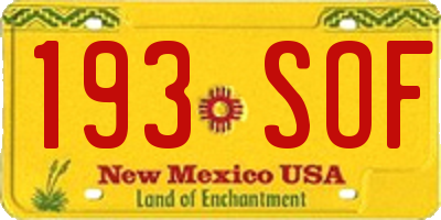 NM license plate 193SOF