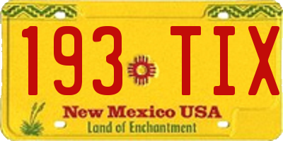 NM license plate 193TIX
