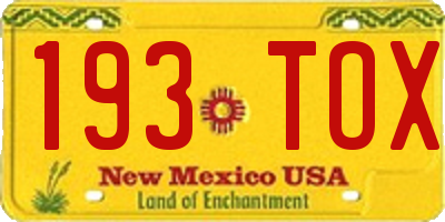 NM license plate 193TOX