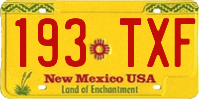 NM license plate 193TXF