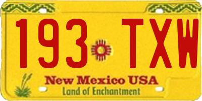 NM license plate 193TXW