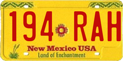 NM license plate 194RAH