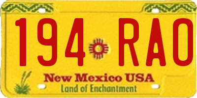 NM license plate 194RAO