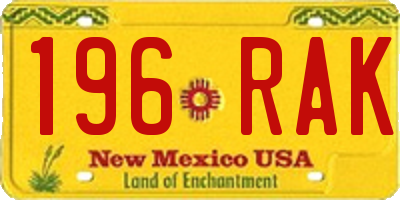 NM license plate 196RAK