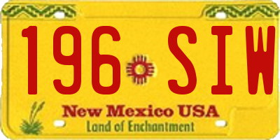 NM license plate 196SIW