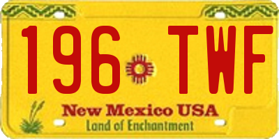 NM license plate 196TWF