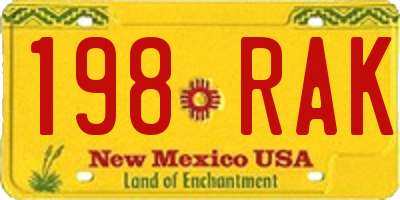 NM license plate 198RAK