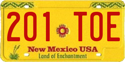 NM license plate 201TOE