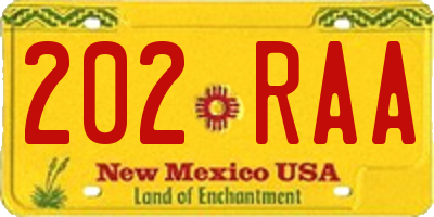 NM license plate 202RAA