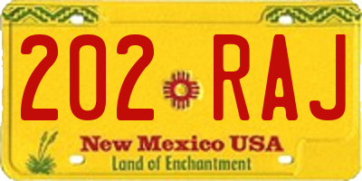 NM license plate 202RAJ